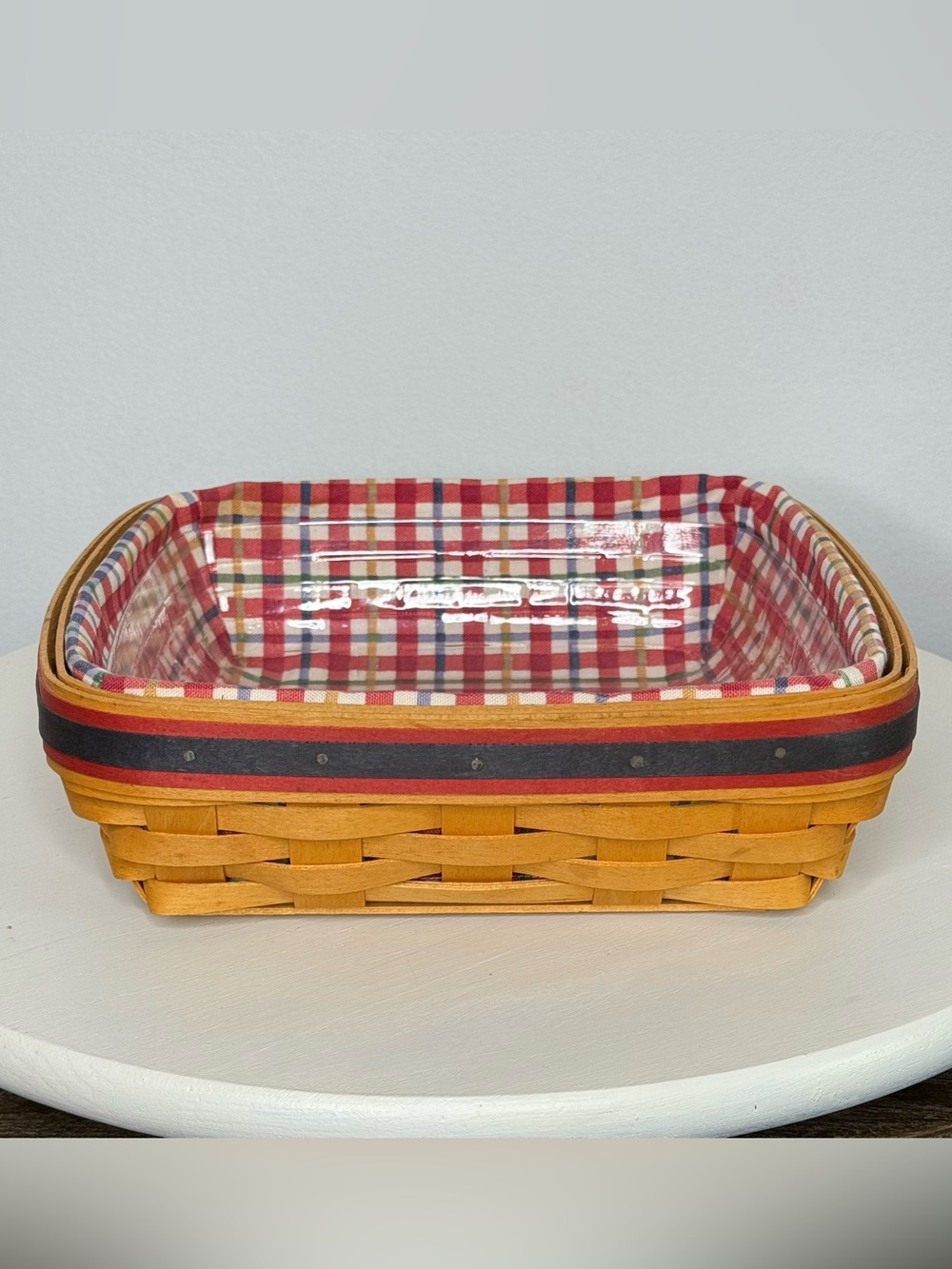1998 Longaberger Picnic Pal Basket Combo, Cherry Red Plaid Liner & Protector.